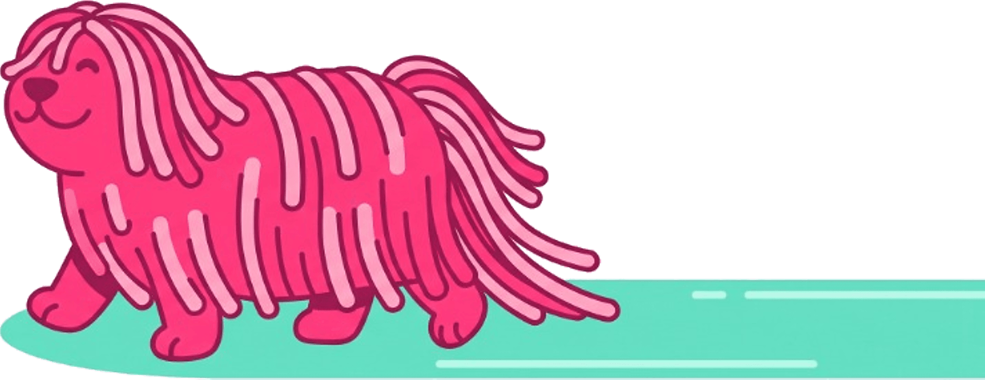 De roze Moppo-mascotte met een frisse, schone vloer